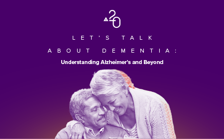 Graphic with title 'Let’s Talk About Dementia' and an older couple embracing.